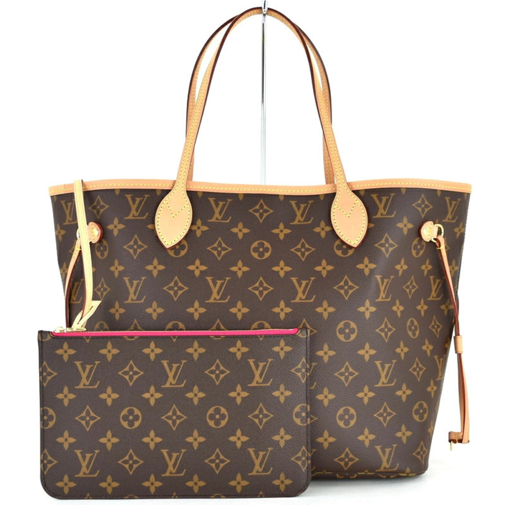 Louis Vuitton Neverfull Monogram Pivoine Tote Bag Handbag Brown Pink Leather